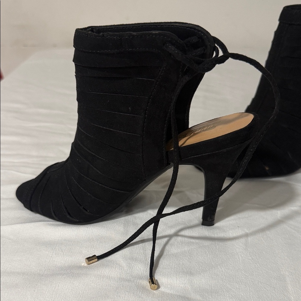 Brash Black Lace-Up Heeled Boots